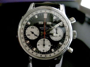 VINTAGE, WAKMANN 3 DATE, 3 REG. CHRONOGRAPH WRISTWATCH, PANDA DIAL