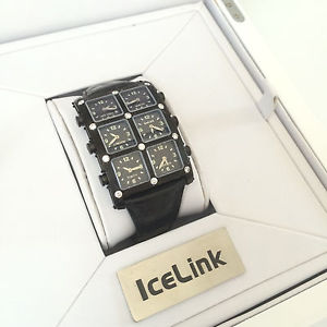 IceLink Black PVD Carbon Fiber 6 Time Zone Senator Small Case 1.25ct Diamond Wat