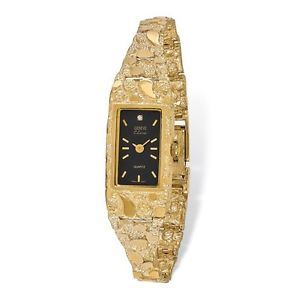 14KT. YELLOW GOLD SQUARE NUGGET LADIES WATCH BLACK DIAL FREE SHIPPING!!