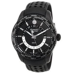 Movado Men's 42mm Black Leather Stainless Steel Case Quartz Date Watch 2600117