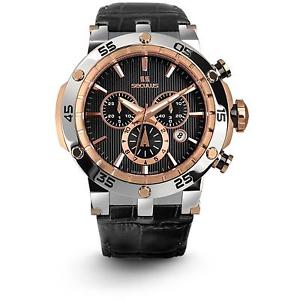 SECULUS MEN'S SULTAN 44MM BLACK LEATHER BAND QUARTZ WATCH 4502.2.503D LB 2TR B