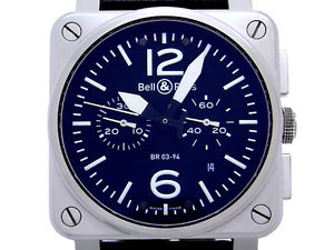 Pre-Owned Bell & Ross Aviation Chrono SS/Leather Black Men's AT Watch BR03-94,MR