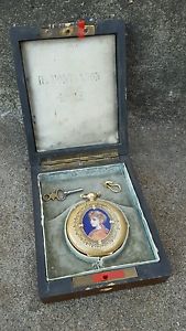 H. Montandon 18k Gold Enamel Portrait Hunters Case Pocket Watch w/Original Box