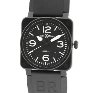 Pre-Owned Bell & Ross SS/Rubber Black Dial Men's Automatic Wristwatch BR03-92,MR