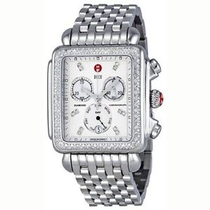 MICHELE Women's Deco XL Diamond-studded Swiss Quartz Silver Watch MWW06Z000001