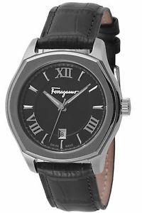 Ferragamo Men's FQ1980015 Lungarno Luminous Black Leather Date Wristwatch