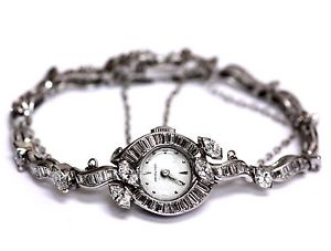 Hamilton platinum 14k white gold chain 5.44ct vintage womens diamond watch 28.6g