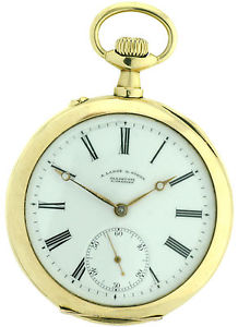 A. Lange & Söhne offene Taschenuhr 750/18k Gold 1A Werk mit Diamant Deckstein