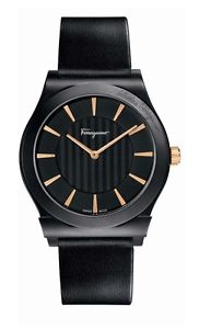 Salvatore Ferragamo Men's FQ3020013 1898 Round Black Ceramic Leather Band Watch