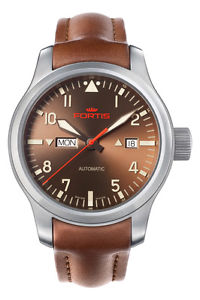 Fortis Men's 655.10.18 L.08 Aeromaster Dawn Automatic Brown Leather Date Watch