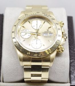 FESTINA 18KT YELLOW GOLD DIAL WATCH MOTHER PEARL WRISTWATCH DAY DATE F652 MEN`S