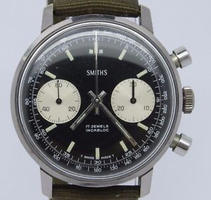 VINTAGE Smiths 37mm Mens Chronograph Watch Reverse Panda DIal Valjoux 7733 CLEAN