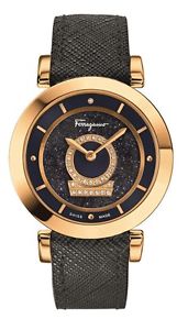 Ferragamo Women's FQ4190014 Minuetto Gold IP Diamonds Leather Wristwatch