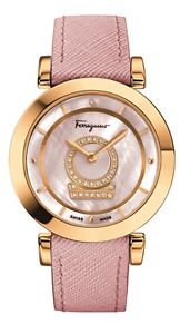 Ferragamo Women's FQ4200014 Minuetto Gold IP Diamonds MOP Dial Leather Watch