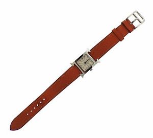 Hermes H Stainless Steel Orange Leather Watch HH1.210