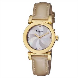 Ferragamo Women's FP1760016 SALVATORE LADY Diamonds Gold IP Leather Watch
