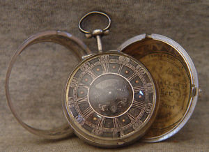 xcelent early sterling pair cased verge fusse w/ champleve dial