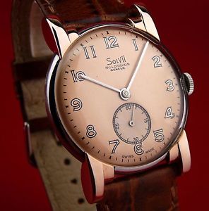 VERY RARE " SOLVIL - PAUL DITISHEIM  " 18K PINK GOLD & STEEL CASE from 1950!!