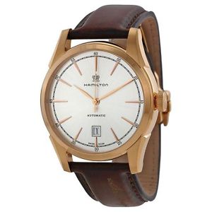 Hamilton H42445551 Mens Silver Dial Analog Automatic Watch with Leather Strap