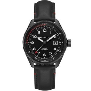Hamilton H76695733 Mens Black Dial Analog Automatic Watch with Leather Strap