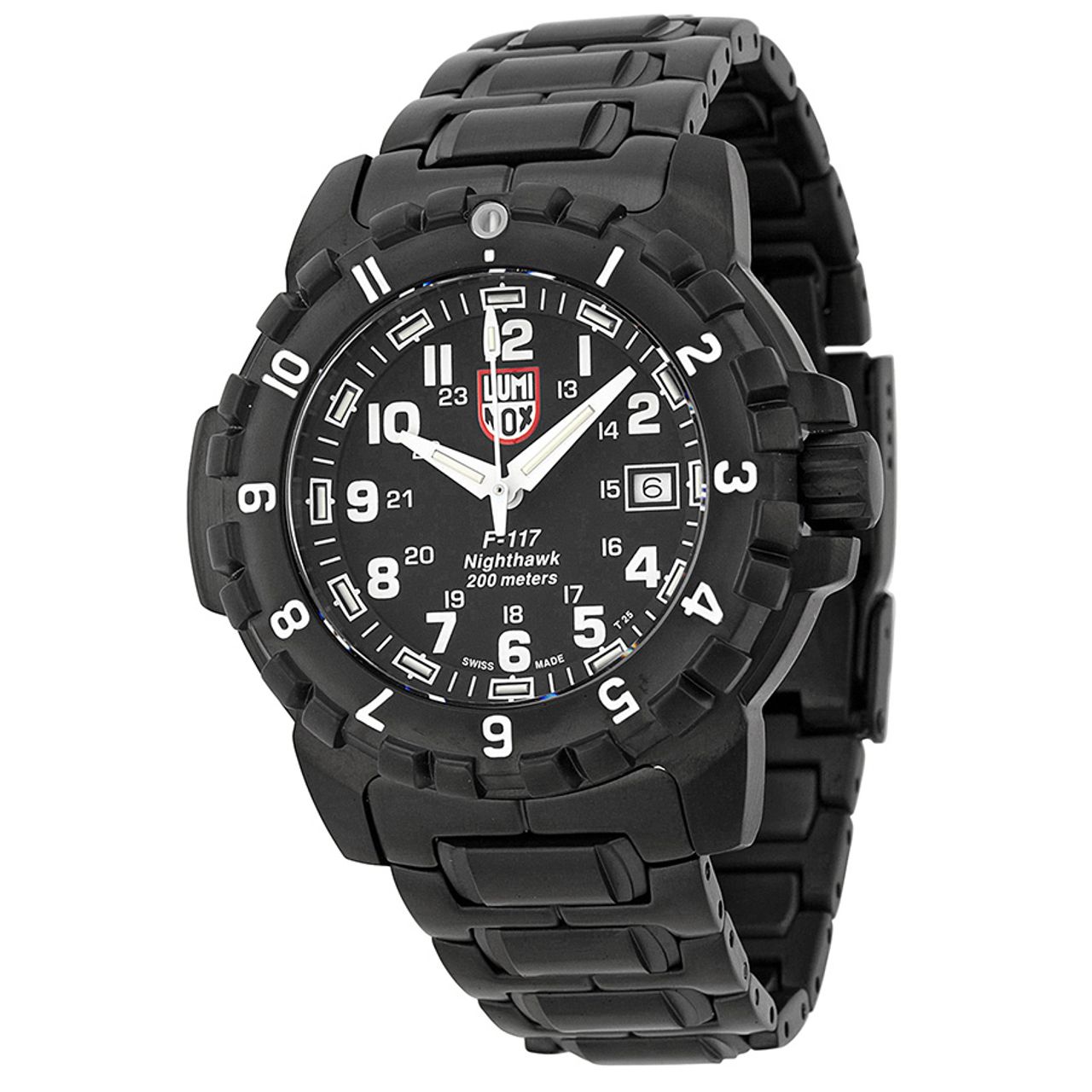 Luminox 6402 Mens Black Dial Analog Quartz Watch with Stainless Steel Strap