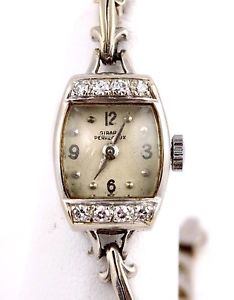 Ladies Vintage 14k White Gold 14mm Girard Perregaux 52 AK Diamond Bezel Watch