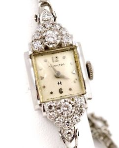 Estate Art Deco 14k White Gold Hamilton .75ctw Diamond 14mm Wrist Watch 16 GRAMS