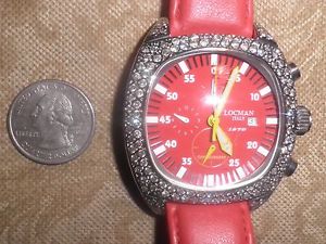 Vtg LOCMAN Wristwatch 5ct GENUINE DIAMONDS Red Chronograph 1970 Model MASSIVE!