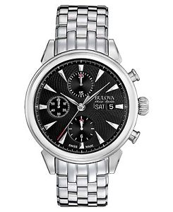 Bulova Accu Swiss Gemini Men's Automatic Watch with Black Dial Chronograp... NEW