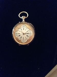 SWISS LADIES 14K GOLD POCKET WATCH 1880-1910 33MM W/BOX