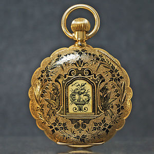Rare 1883 Waltham 18K Gold & Enamel Heavy Fancy Hunter Case Pocket Watch AMAZING