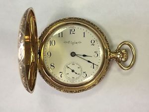 Vintage Antique Elgin Pocket Watch White Dial 7670525 14k Gold