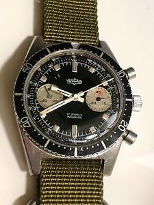 VULCAIN panda chronograph diver, earliest vintage, Valjoux 23 ! serviced, video