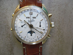 VERY RARE CHRONOGRAPH JEAN D^EVE COMPLET CALENDAR ORO 18 K 750 VALJOUX 730