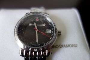 Womens Authentic Diamond Chrono Diamond Nesta Stahl Schwarz Red Stone Watch
