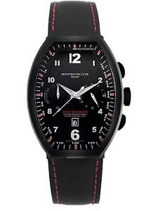 Montres De Luxe Men's EXN 8003 BLU Chronograph Black Leather Date Wristwatch