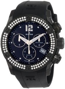 Edox Women's 10403 37ND NIN Class 1 Black Ion-Plated Chrono Diamond Watch