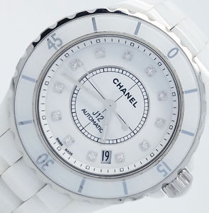 CHANEL "J12" WATCH WHITE CERAMIC W/ DIAMONDS 38MM REF: H1628 W/ BOX AUTHENTIC!!!