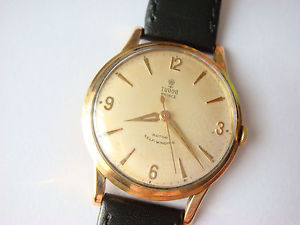 VintageTudor Prince Men's Gold 9ct With Black Leather Strap Watch