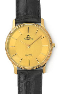 Euro Geneve 14K Gold Men's Round Leather Band Watch-47393