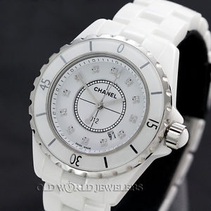 Chanel J12 White Diamond Dial Ref H1628 Ceramic Case/Bracelet Box Papers