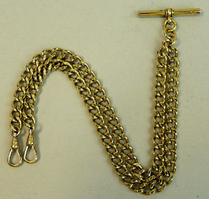 A FINE QUALITY 9K GOLD DOUBLE CLIP POCKET WATCH ALBERT CHAIN 55.8 GRAMS