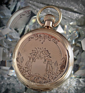 R W ROCKFORD 14 CT GOLD POCKET WATCH  COLLIE SHEEP DOG 1889 WORKING SERVICED