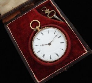 STUNNING Ladies' Early 19th Century 18k Gold French Pocket Watch w/Box -SERVICED