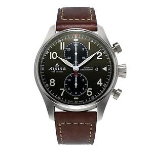 ALPINA MEN'S STARTIMER PILOT 44MM LEATHER BAND AUTOMATIC WATCH AL-725GR4S6