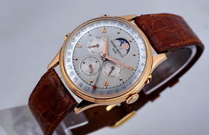 VINTAGE RECORD DATOFIX 18K ROSE-GOLD MOONPHASE 3-DATE RARE BEAUTIFUL FROM 1940'S