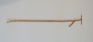 ANTIQUE 14K YELLOW GOLD POCKET WATCH CHAIN with T-BAR, c. 1909, 25 grams