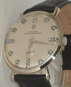 Croton Very Nice Vintage Solid 14K White Gold Diamond Dial Dress Watch For Men