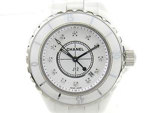 Authentic CHANEL J12 12P Diamond Watch Ceramic Diamond Women H1628