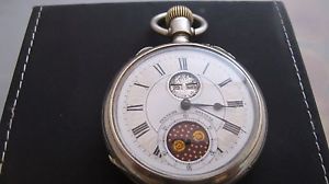 ANTIQUE MOON PHASE KALENDAR MASONIC BREVET SYSTEME POCKET WATCH SWISS